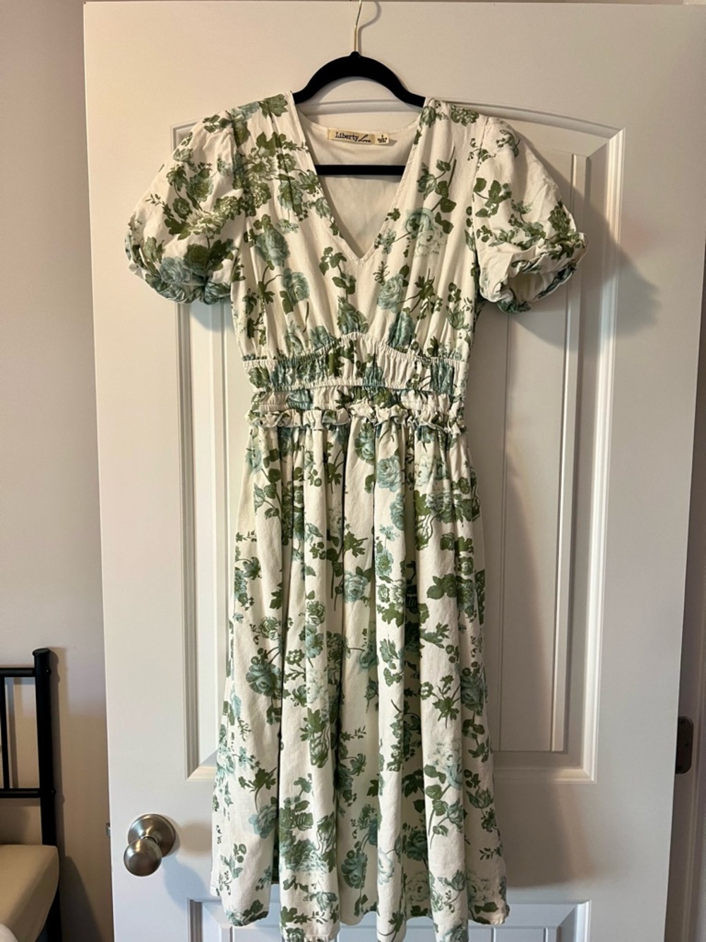 White Dress with Green Floral Print
